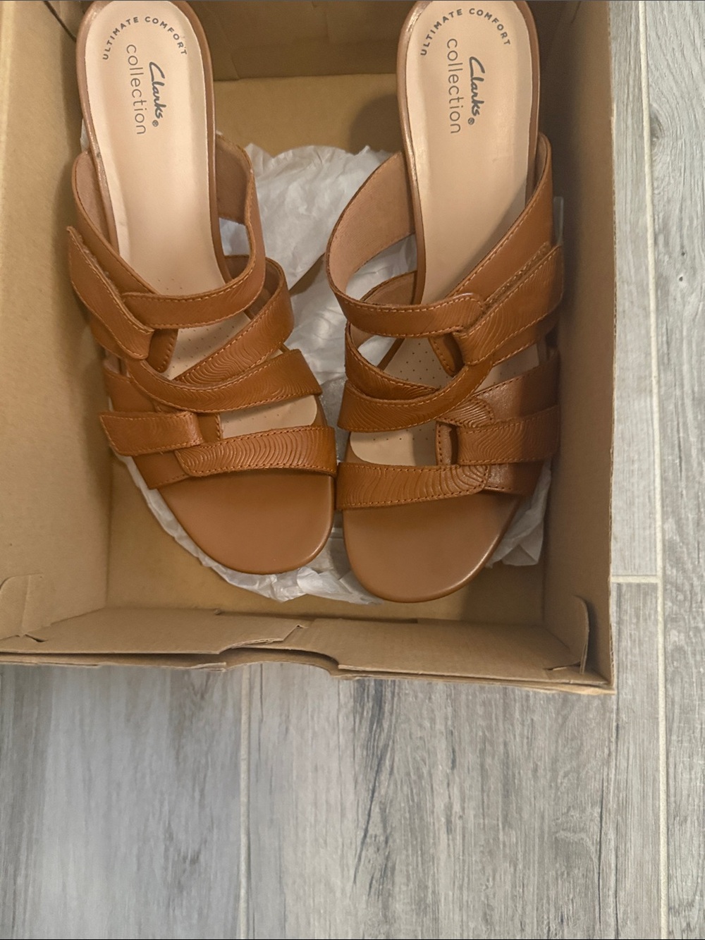 Clarks Brown Leather Multi-Strap Slide Sandals
